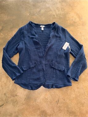 Dash NWT Navy 100% Cotton Gauze Blazer Jacket Coastal Large Teacher Lightweight